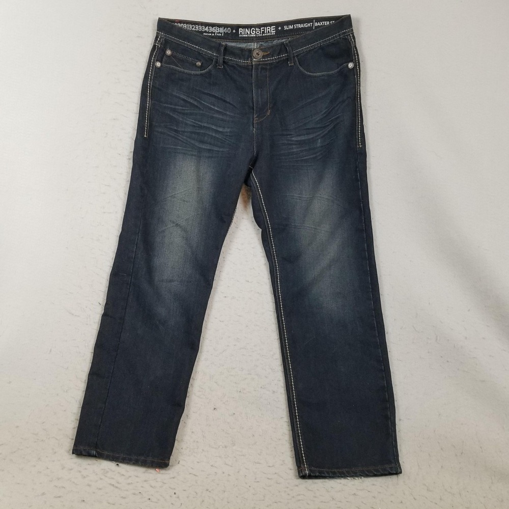 Ring Of Fire Baxter St Slim Straight Jeans Mens 38x30 Blue Dark Wash Denim Pants